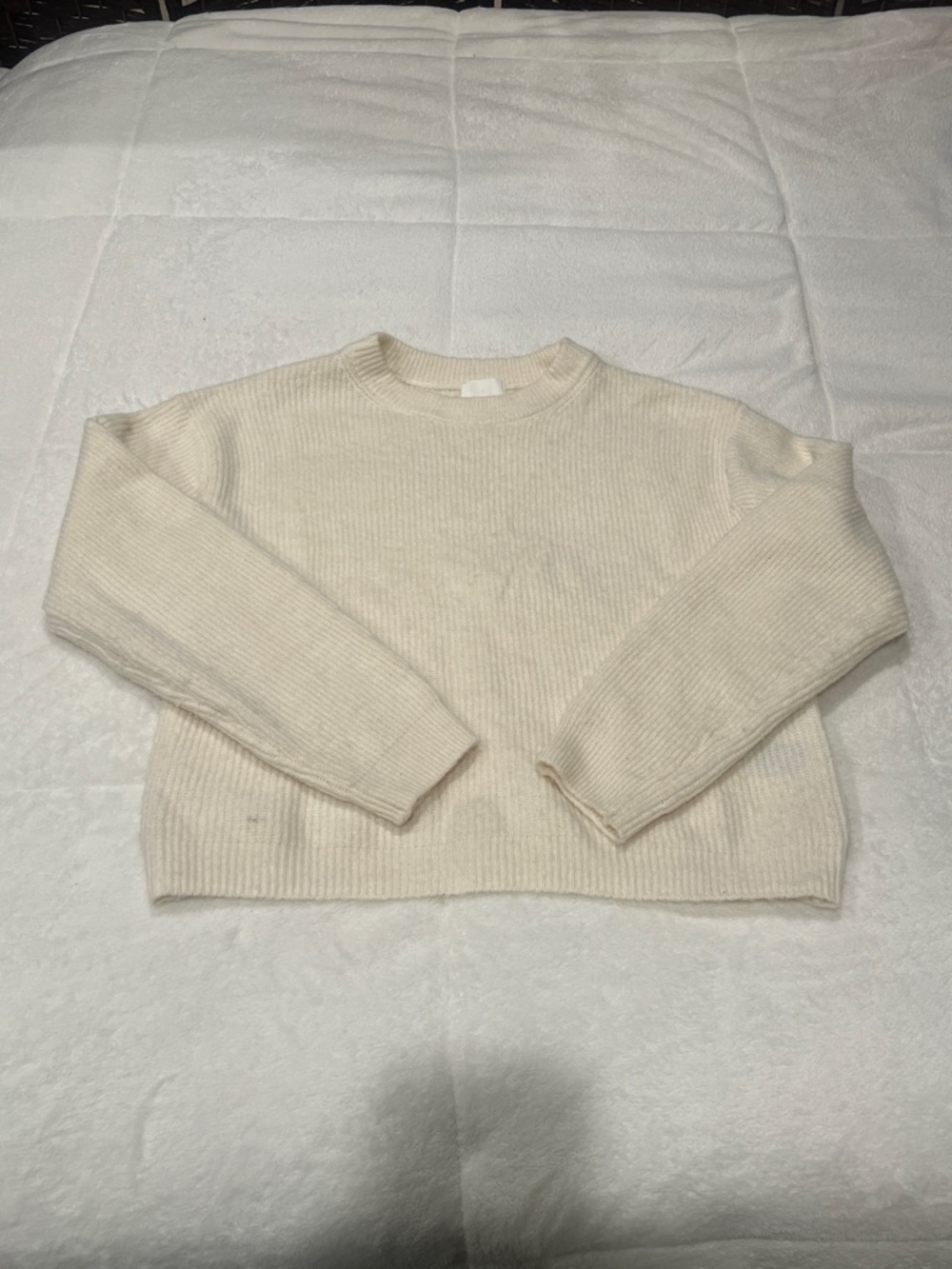 Cozy Cream Ribbed Knit Sweater - Women's Crewneck